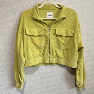 Aerie Corduroy Zip Up Jacket Lime Green Cropped Utility Pockets Women's L boho‎